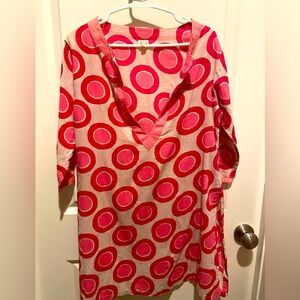 ECHO PINK CIRCLES BOHO HIPPIE ARTSY SHIRT DRESS-LIKE TOP SIZE SMALL